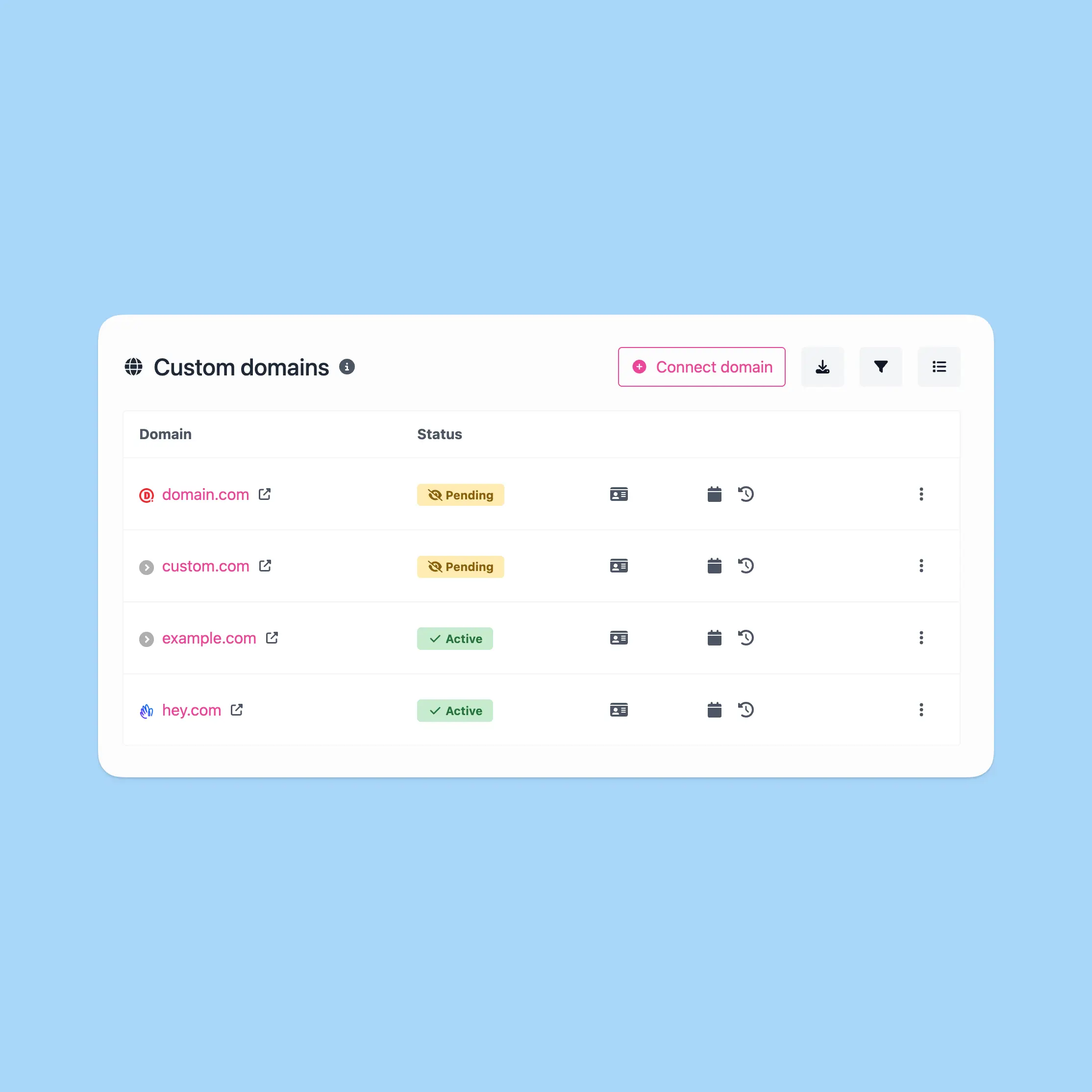 Screenshot der App-Funktion für benutzerdefinierte Domains