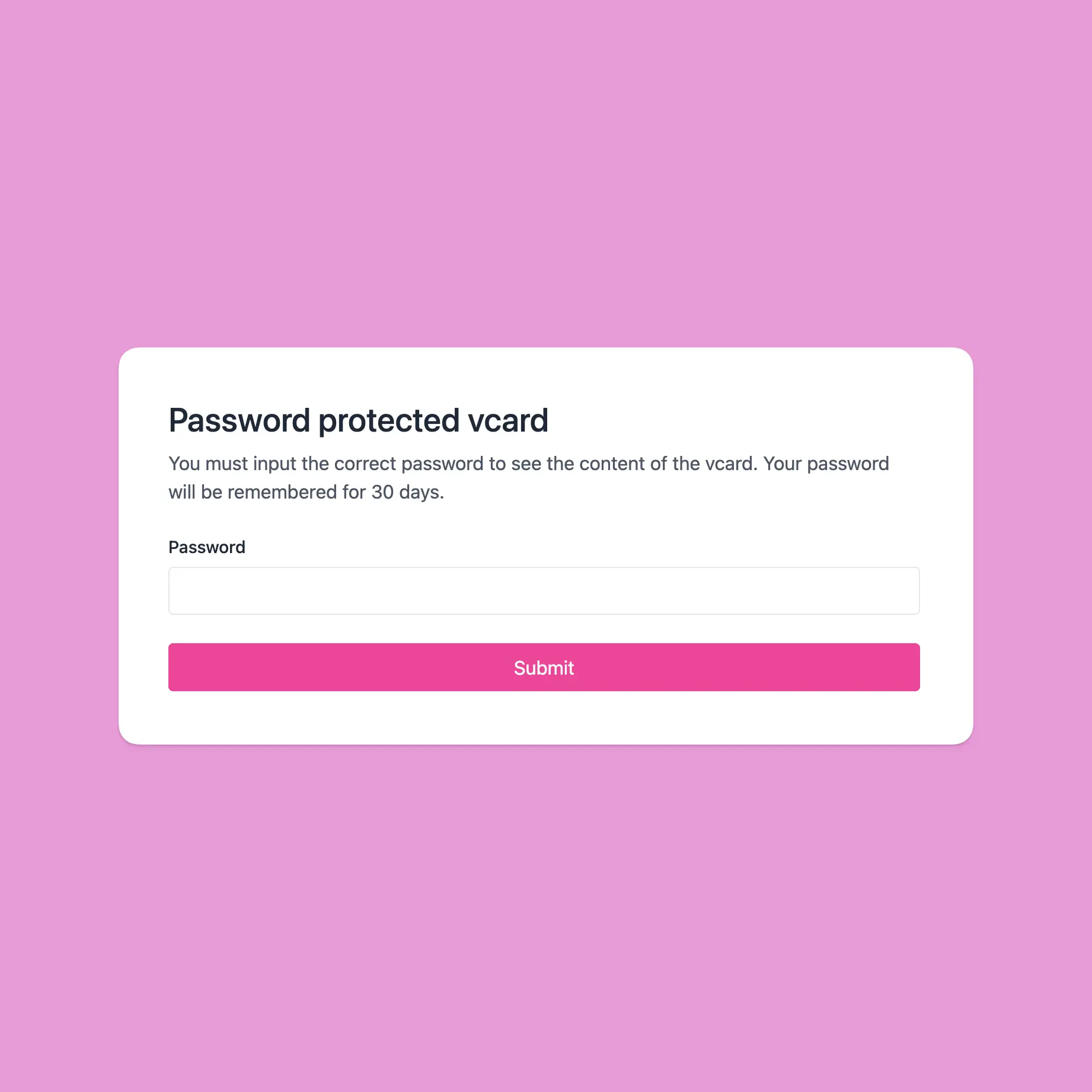 Screenshot der App VCard Passwortschutz Beispiel