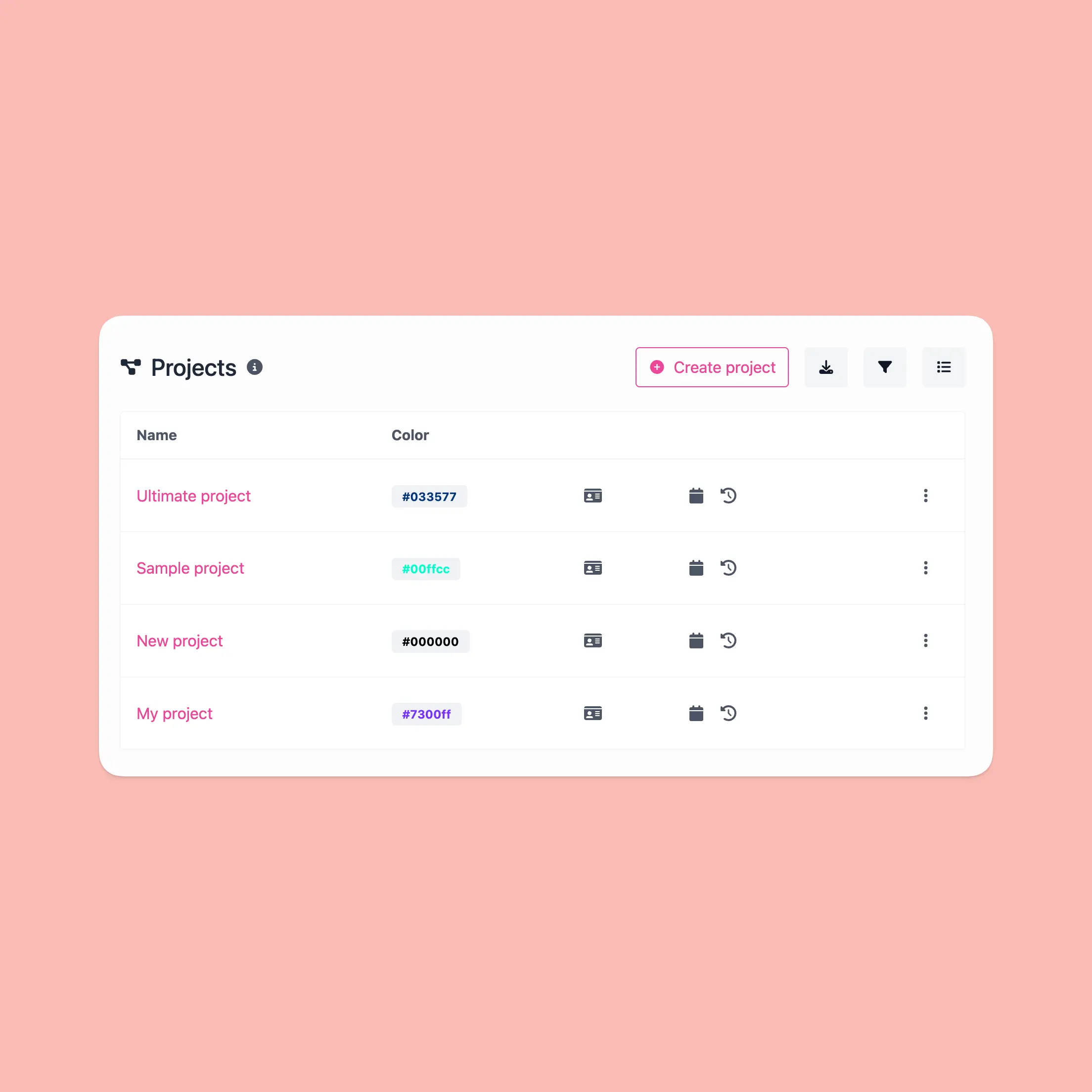 Screenshot der App-Projekte-Systemfunktion.